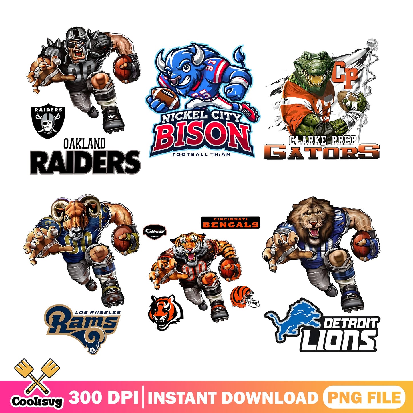 NFL Teams Mascot Bundle PNG, Football Team Clipart PNG, Sports PNG