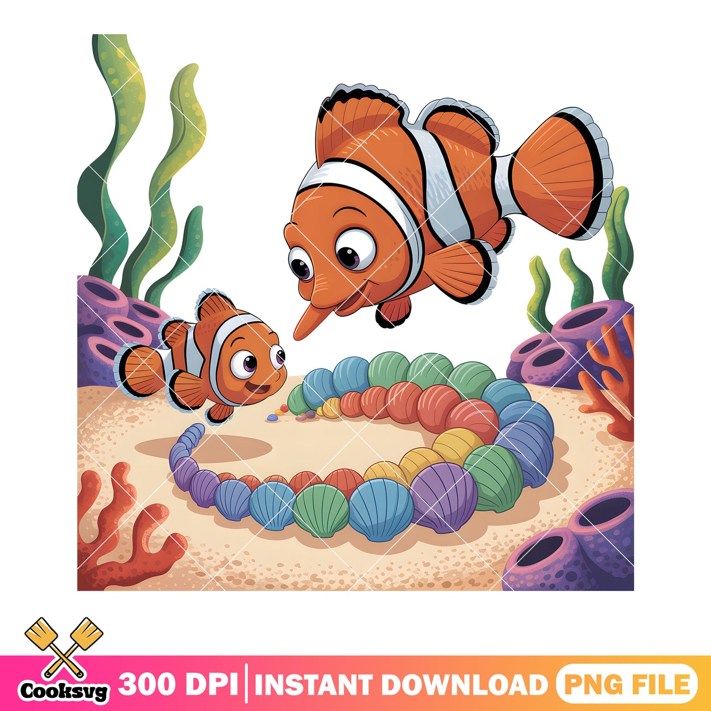 Nemo circle seashell png, clownfish marlin png, nemo png