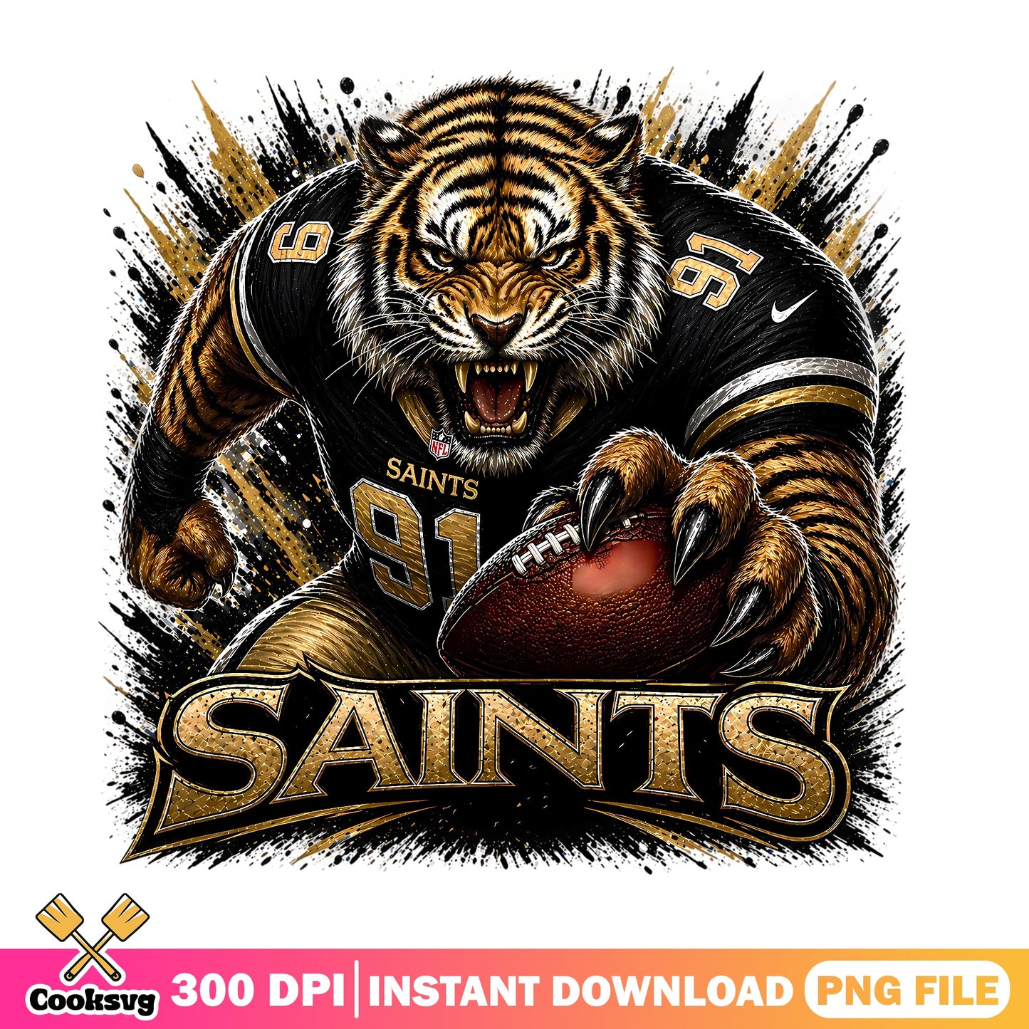 New Orleans Saints Tiger Football PNG, Saints NFL PNG, Football Fan PNG
