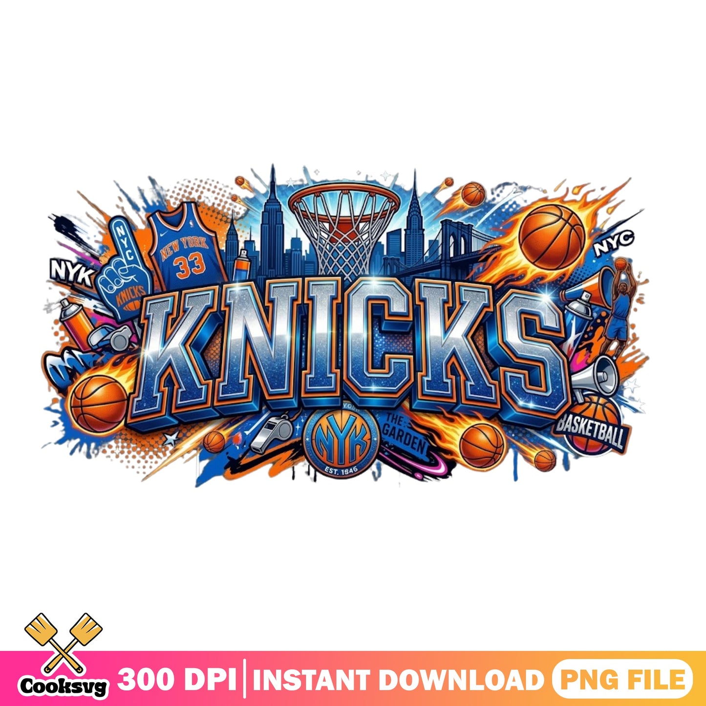 New York Knicks Basketball PNG, NBA Team Fan Gift, Knicks PNG