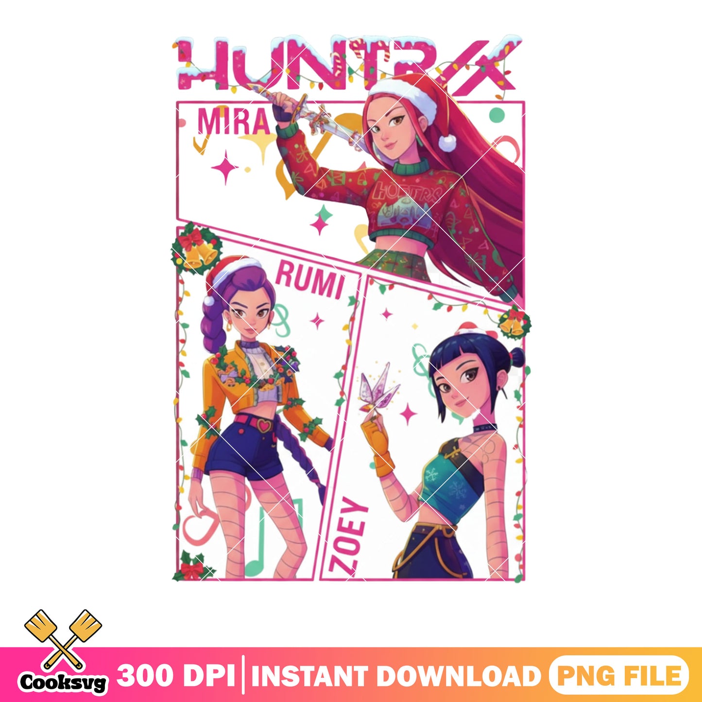 Noel mira rumi and zoey team png, Huntrix png, kpop demon hunters png