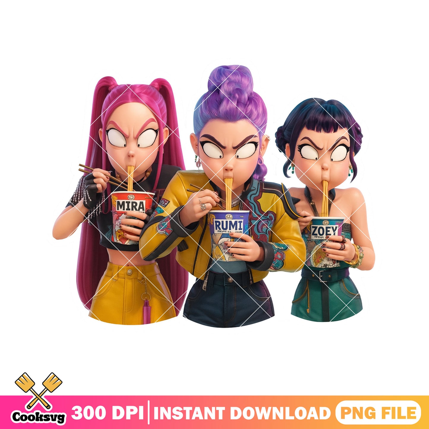 Noodle time huntrix png, huntrix rameyon png, kpop huntrix png