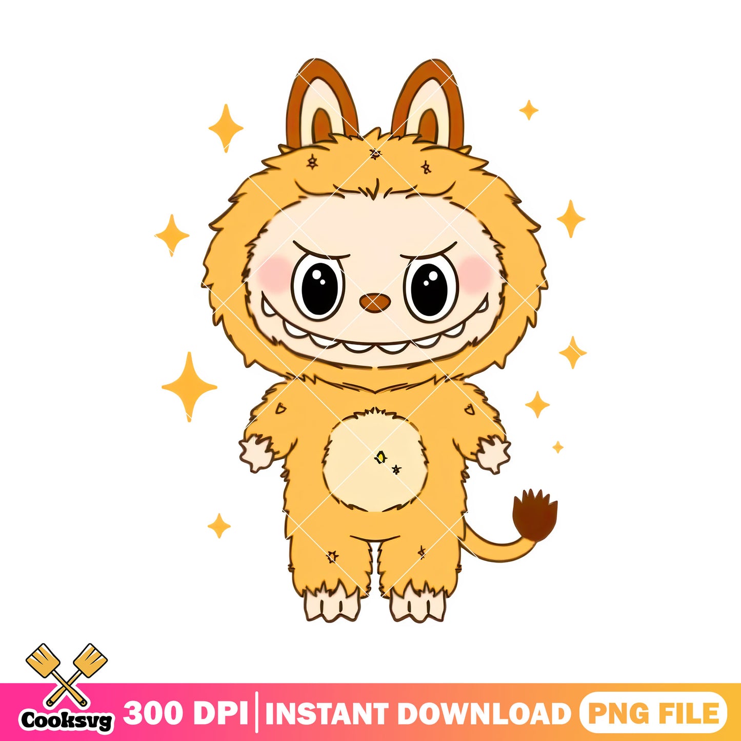 Orange labubu cute png, labubu happy png, labubu standing png
