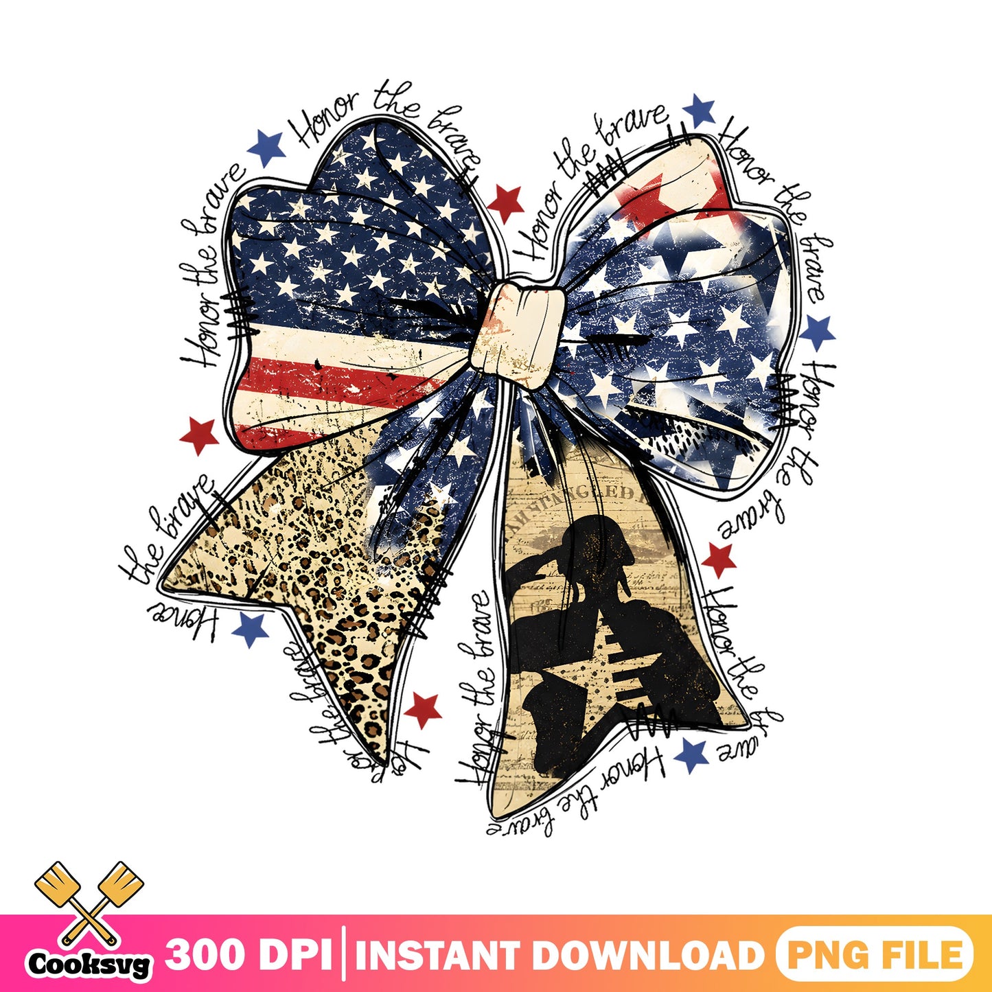 Patriotic Bow Honor The Brave PNG, 4th Of July PNG, American Flag PNG
