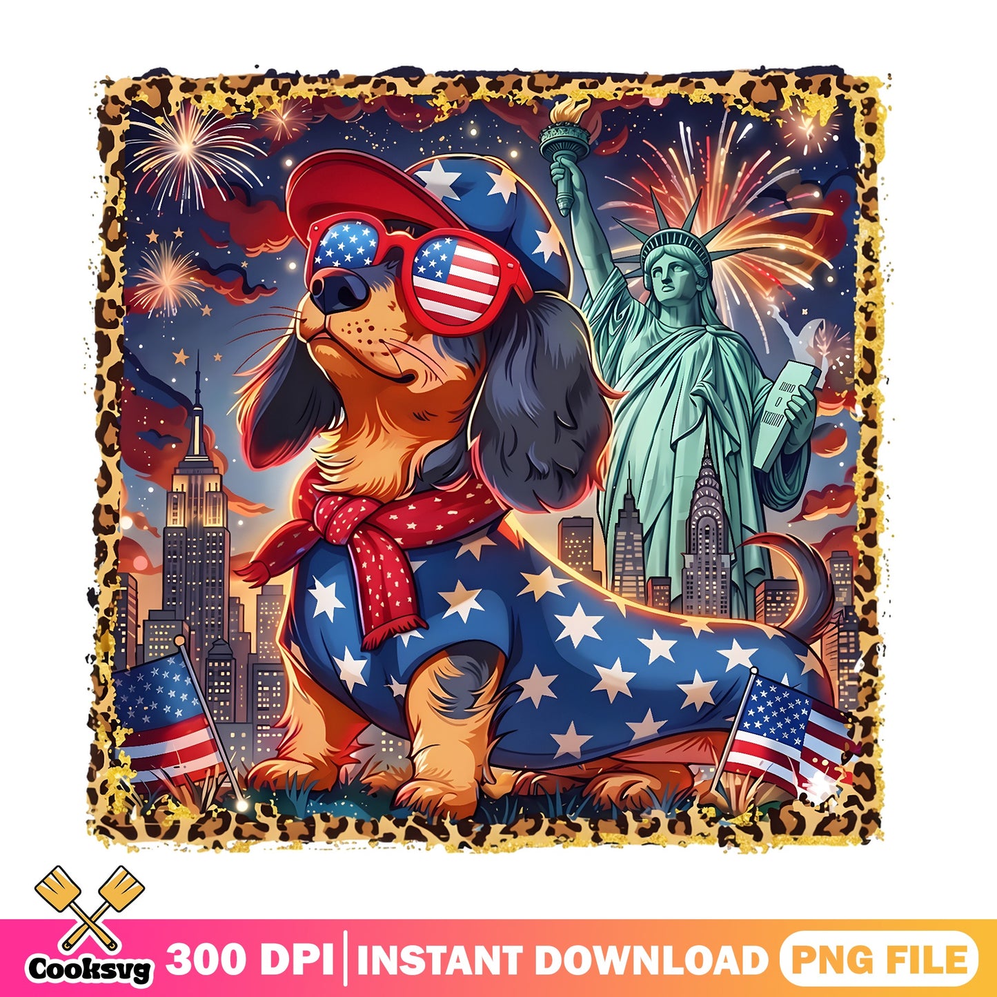 Patriotic Dachshund 4th Of July PNG, American Dog PNG, Fireworks PNG