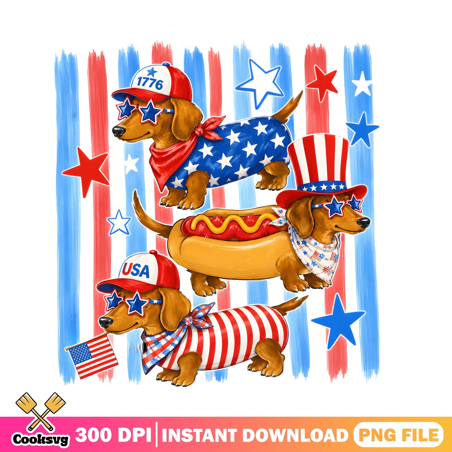 Patriotic Dachshund 4th Of July PNG, Dachshund USA PNG, Dog PNG