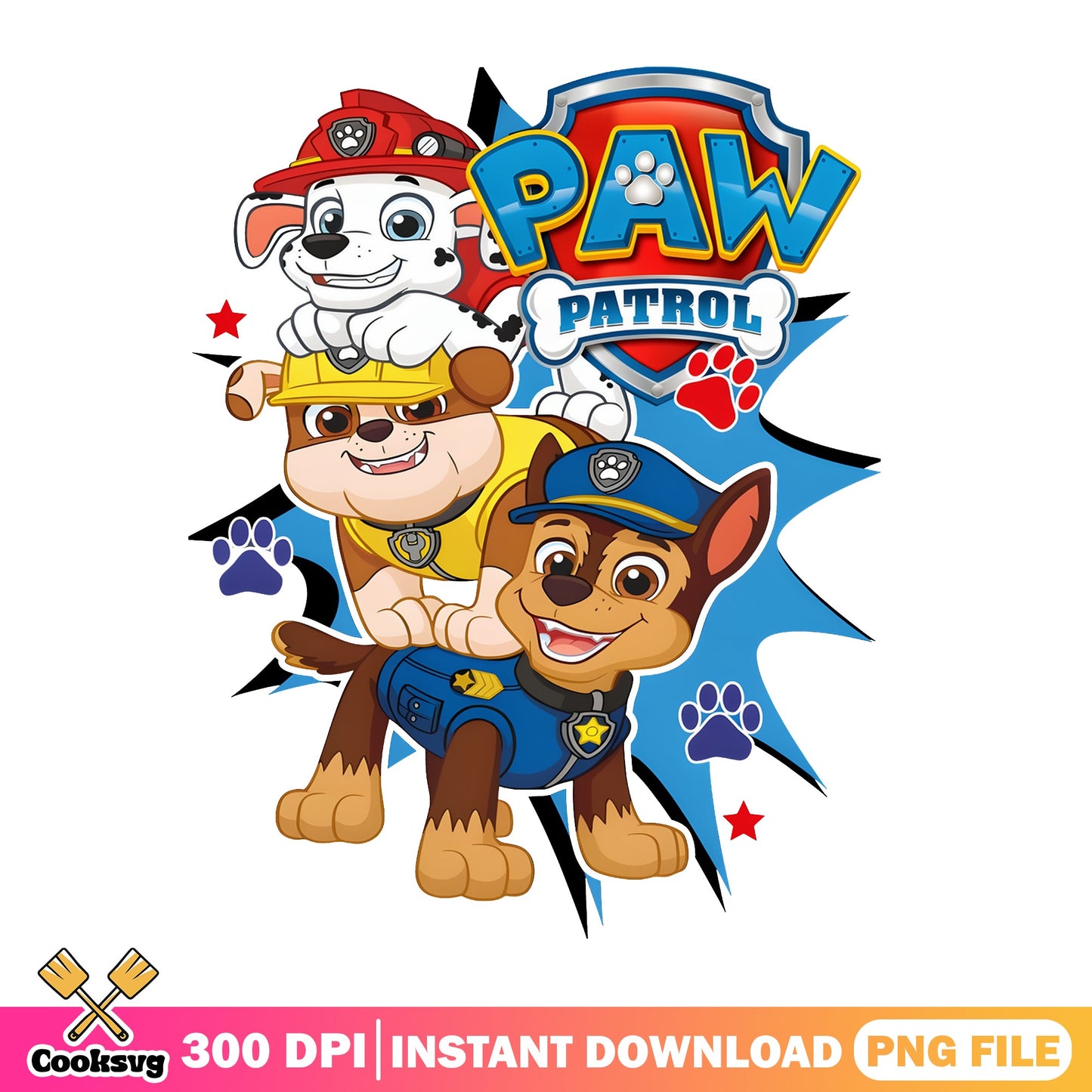 Paw Patrol Chase Marshall Rubble PNG, Kids Cartoon PNG, Birthday PNG