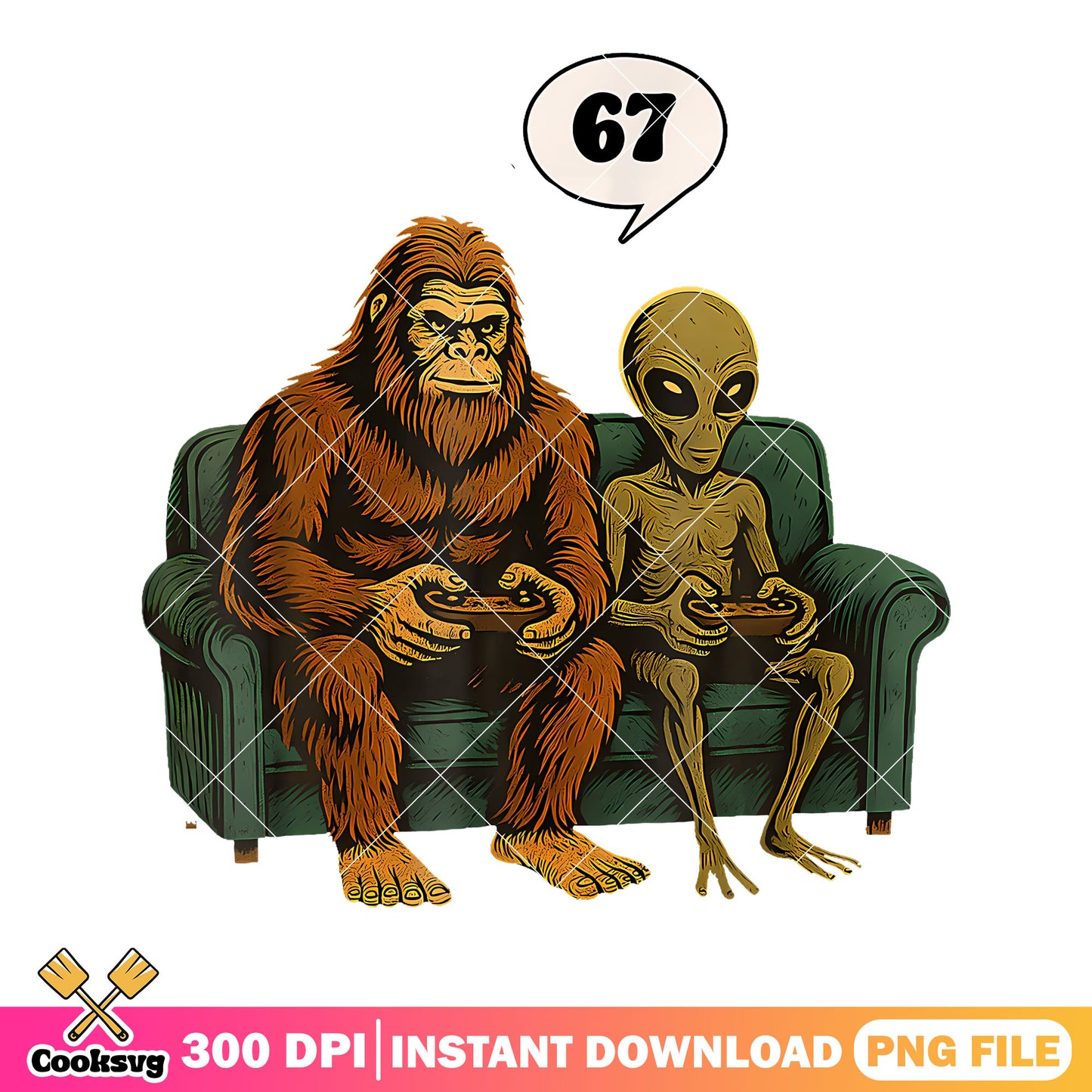 Pes 67 bigfoot and alien png, gifts for men png, six seven png