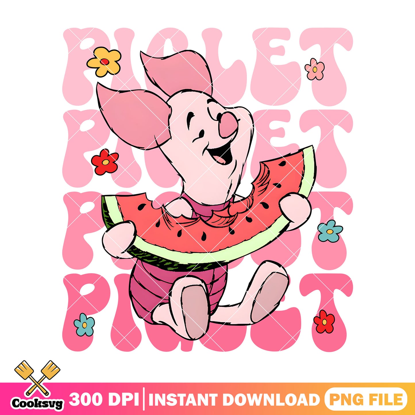 Piglet watermelon vibes png, winnie the pooh png, disney piglet png