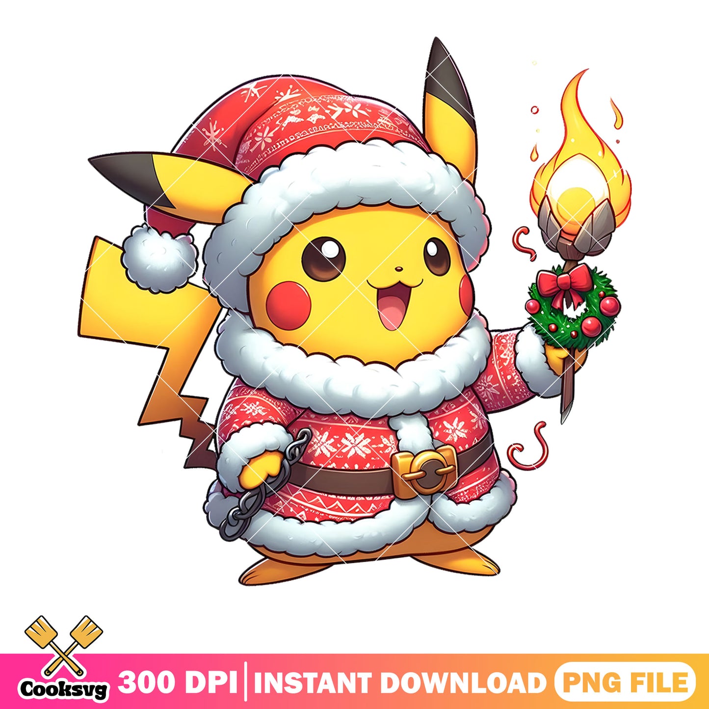 Pikachu with christmas hat png, pikachu santa costume png, scepter png