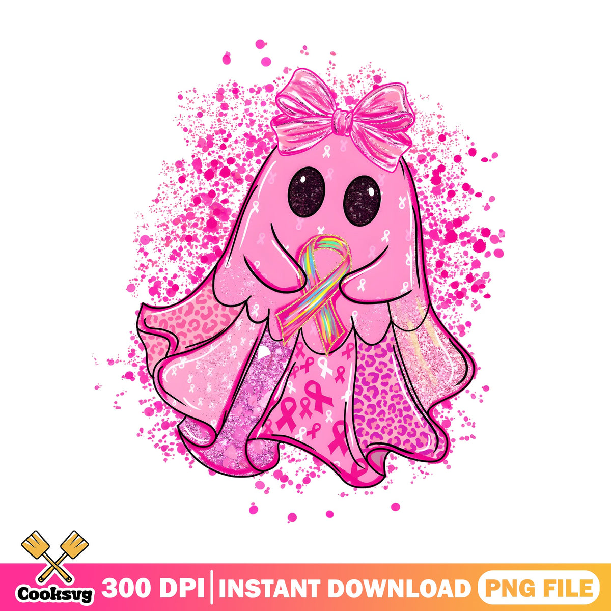 Pink Ghost Breast Cancer Awareness PNG, Halloween Ghost PNG, Cancer Ribbon PNG