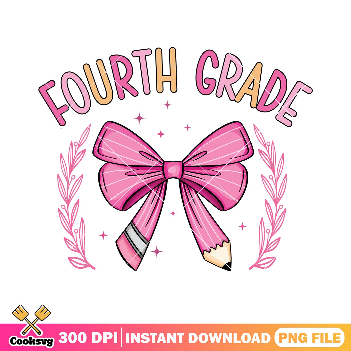 Pink bow with fourth grade png, love bow png, back to school idea png