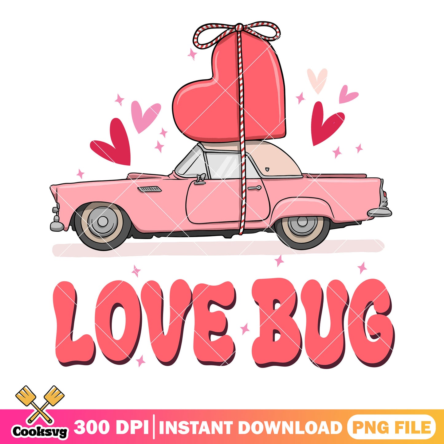Pink car valetines love png, valentines heart png, valentines day png