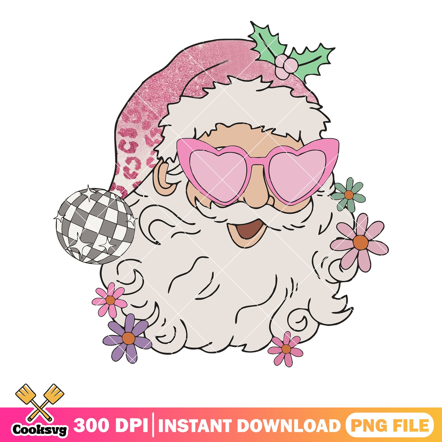 Pink disco santa christmas png, pink santa png, santa funny cute png