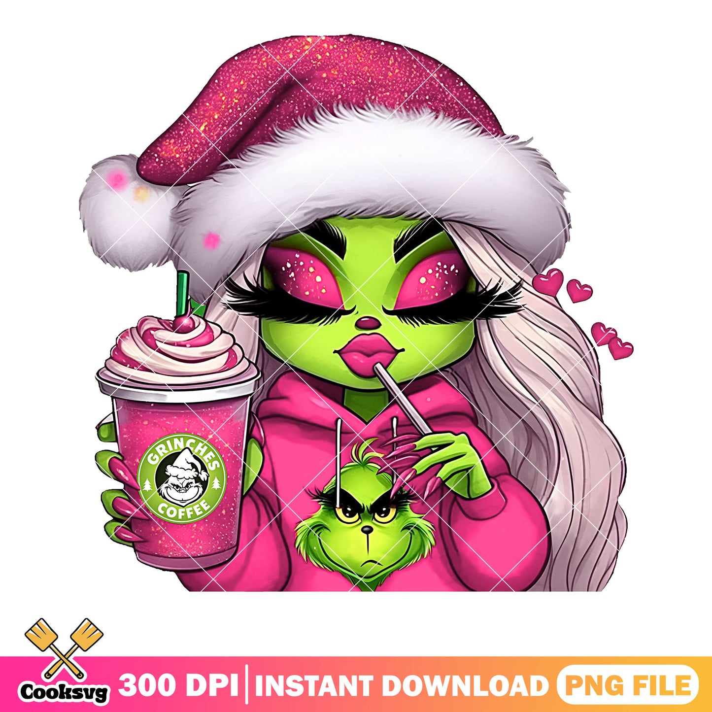 Pink grinch girl xmas png, christmas vibes png, the grinch png