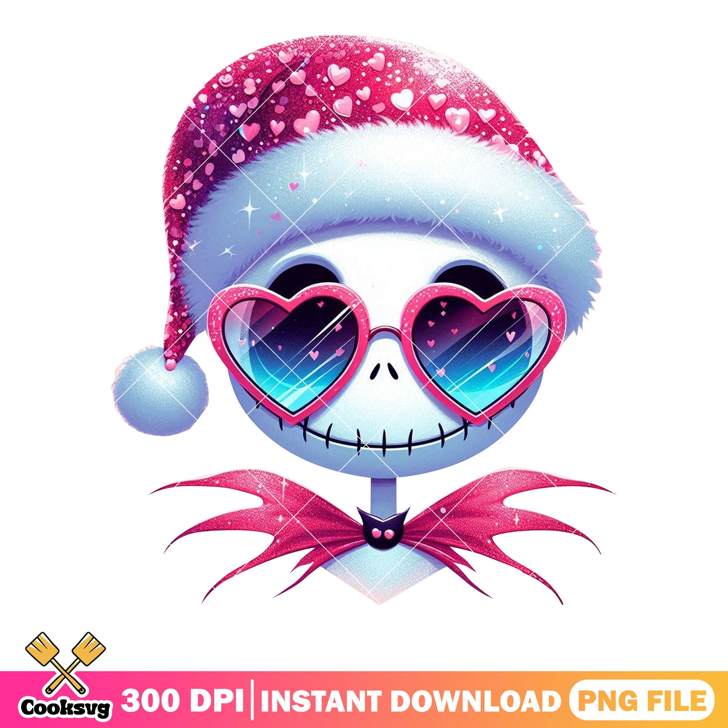 Pink jack skellington face png, cute skeleton pink png, santa hat png