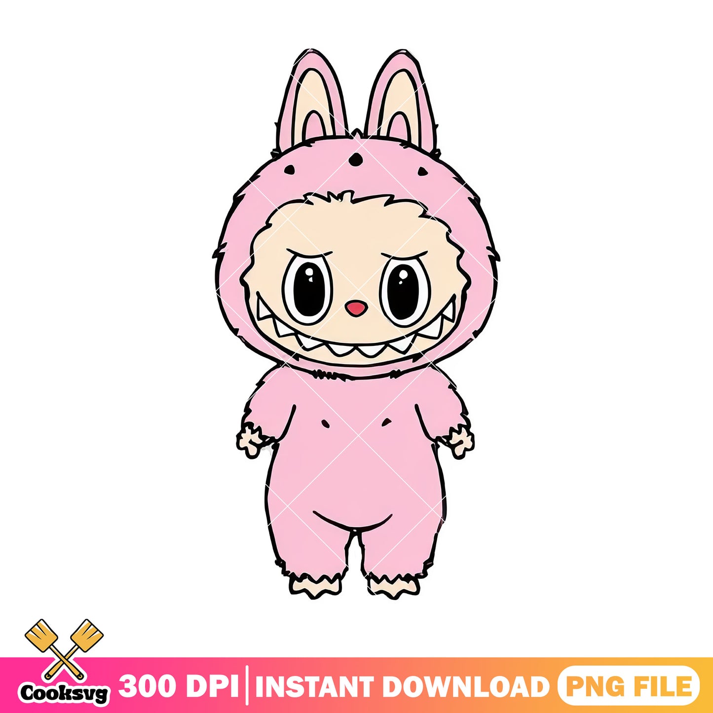 Pink labubu cute png, labubu plush png, labubu energy png