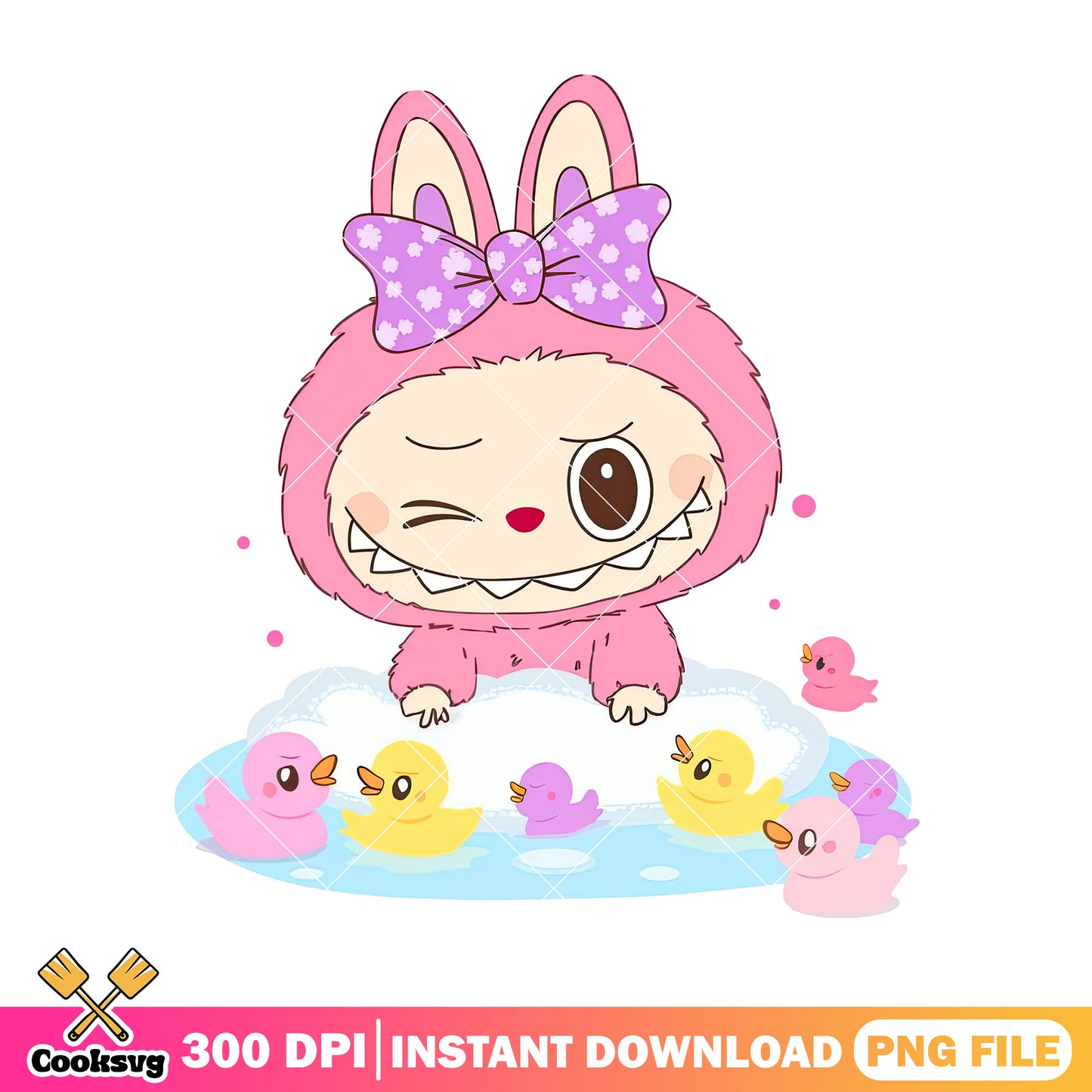 Pink labubu takes shower png, labubu baby png, labubu cute png