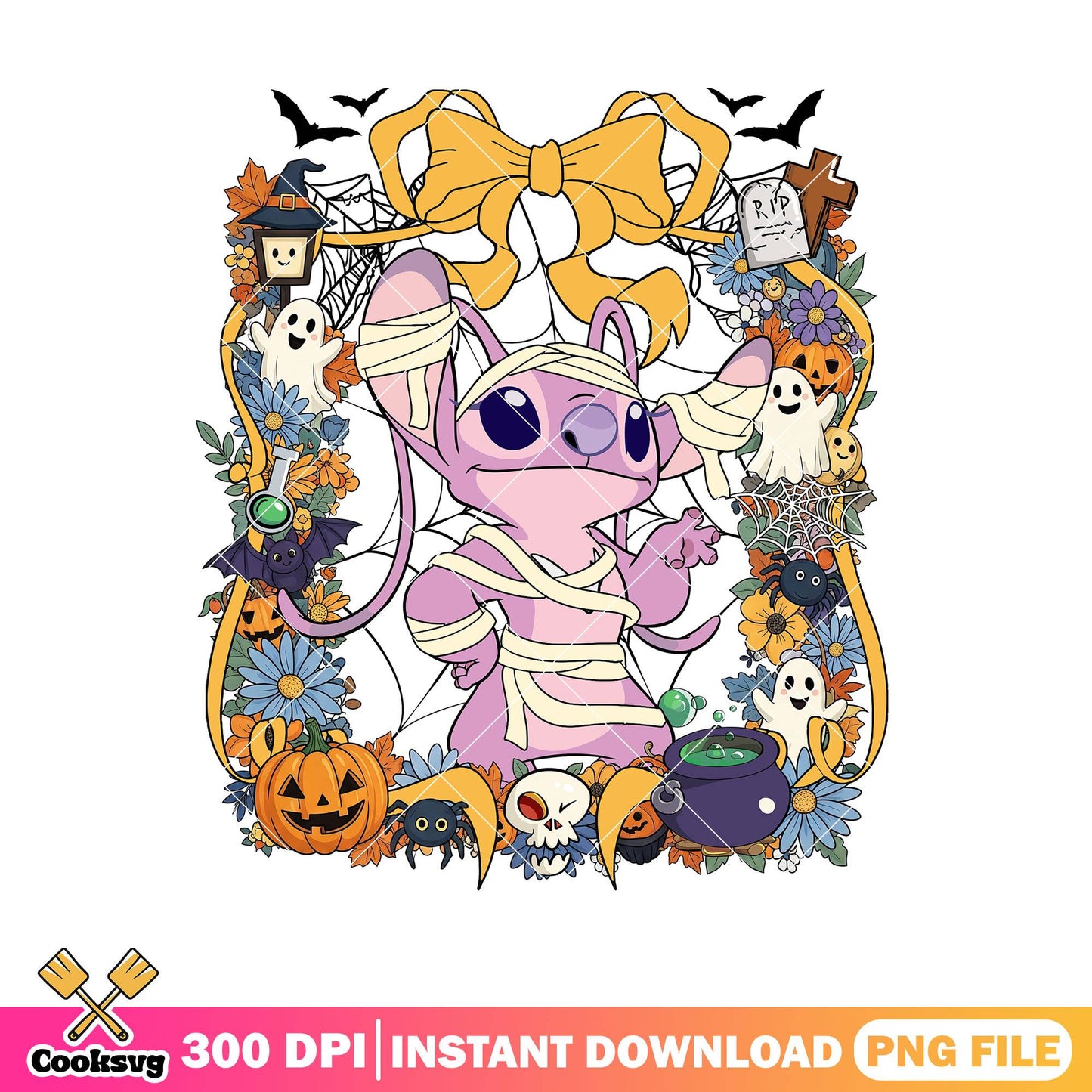 Pink stitch halloween design png, disney art png, halloween stitch png