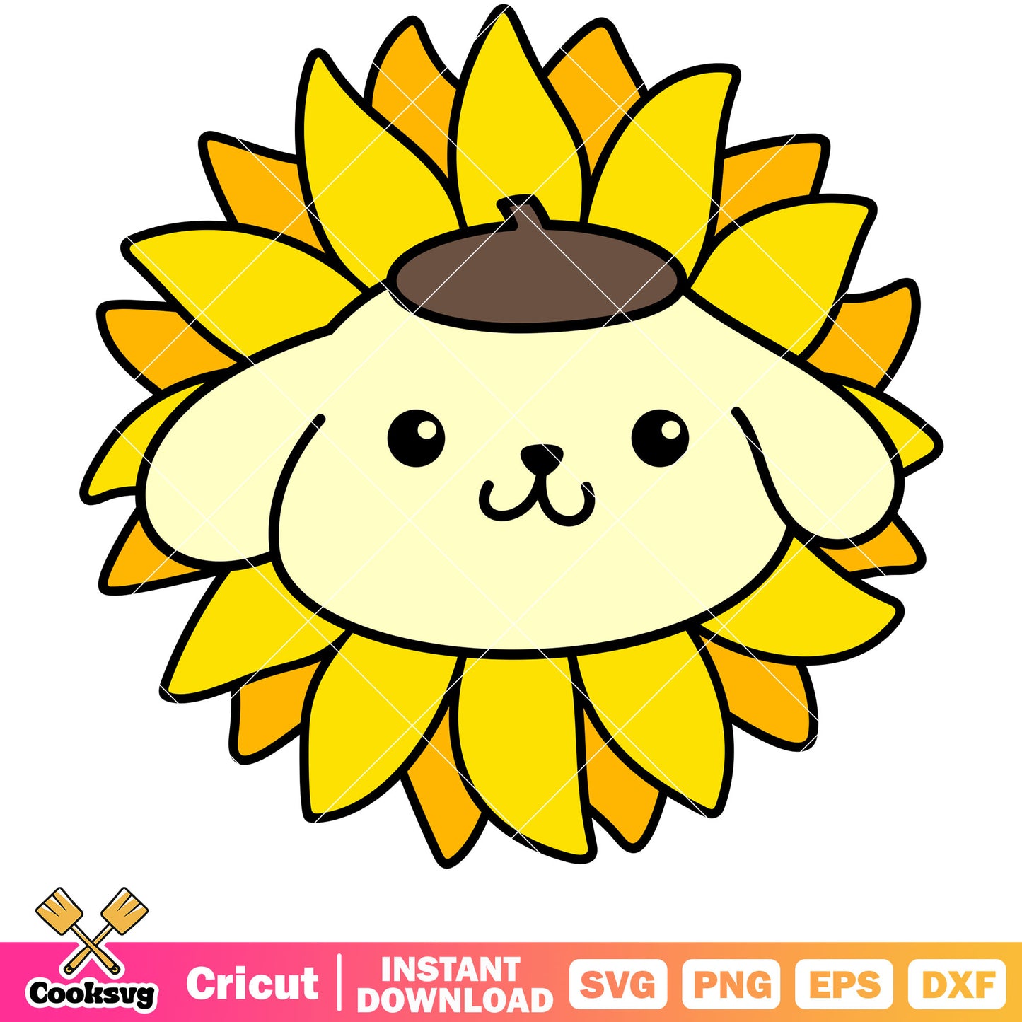 Pompompurin face sunflower svg, pompompurin svg, sanrio cartoon svg