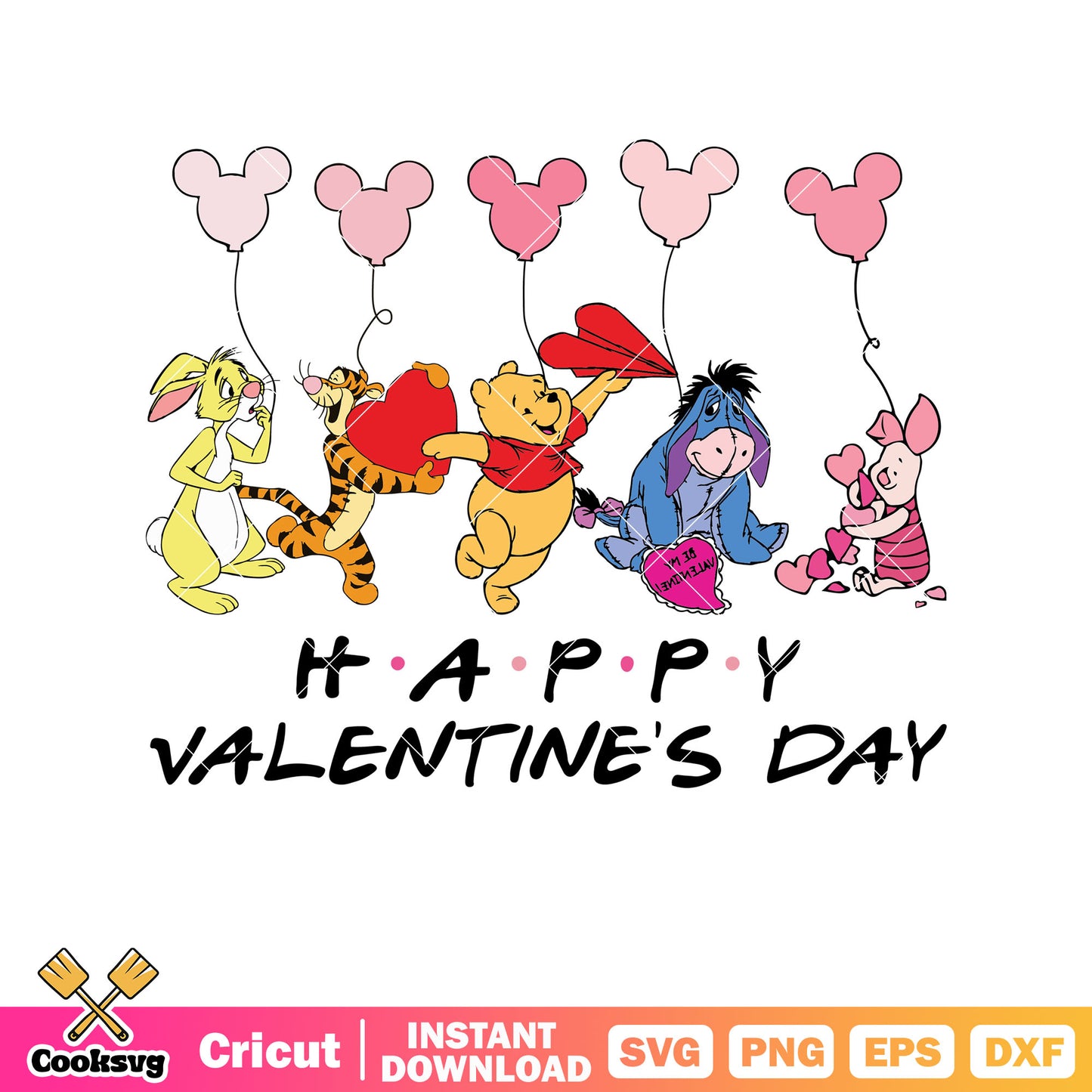 Pooh bear friends happy valentines day svg, winnie the pooh svg, pooh valentine svg