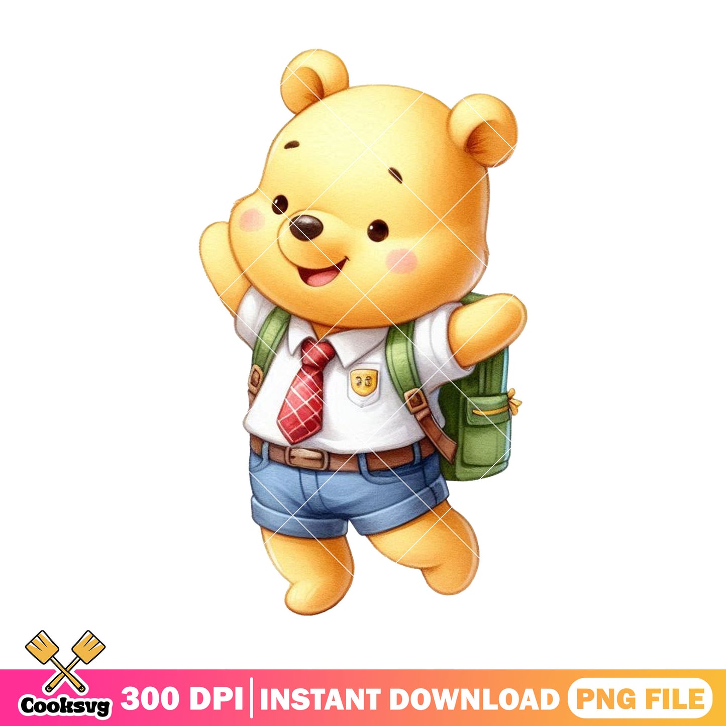 Pooh bear going school png, back to school day png, disney world png