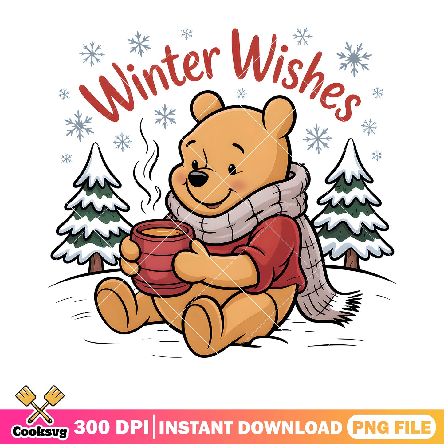 Pooh love the winter png, winnie the pooh png, winter day png