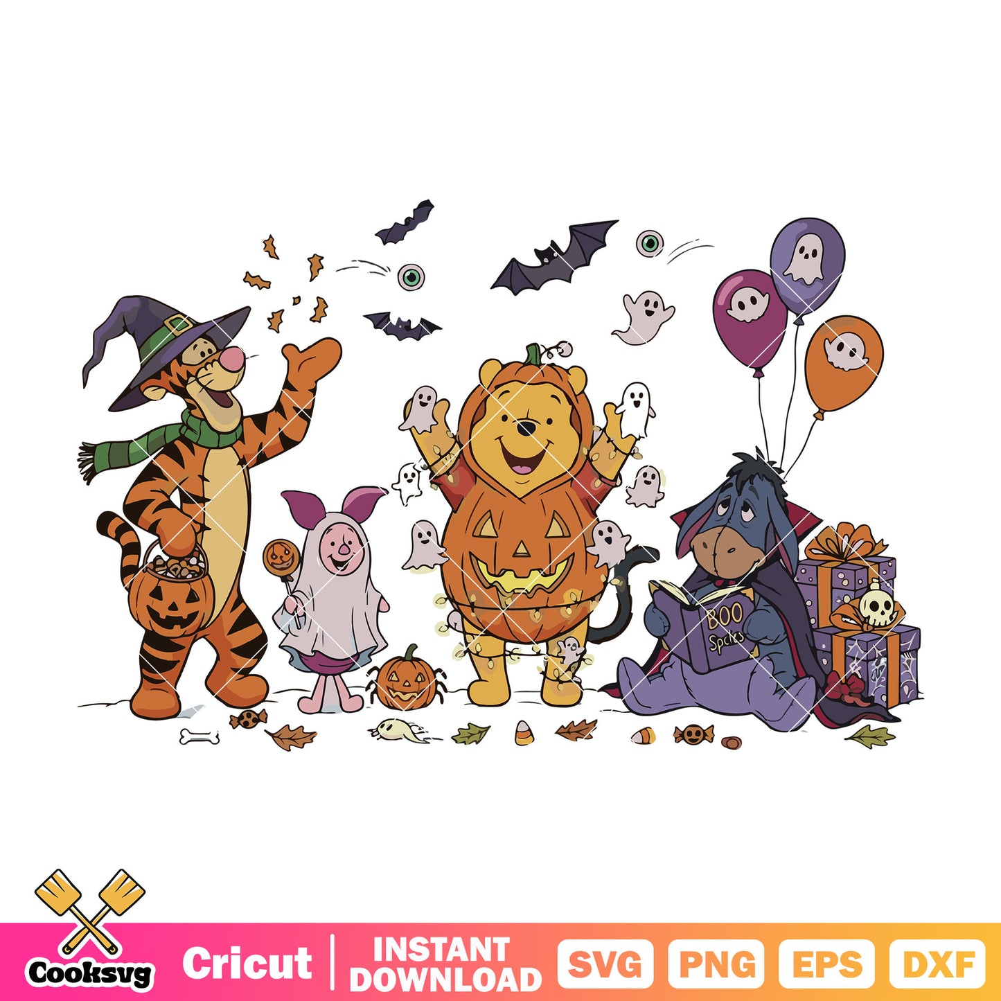 Pooh pumpkin friends svg, pooh friends svg, pooh halloween svg