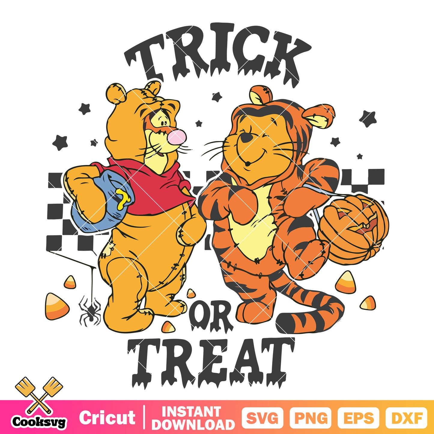 Pooh tiger trick or treat svg, pooh halloween svg, halloween vibes svg