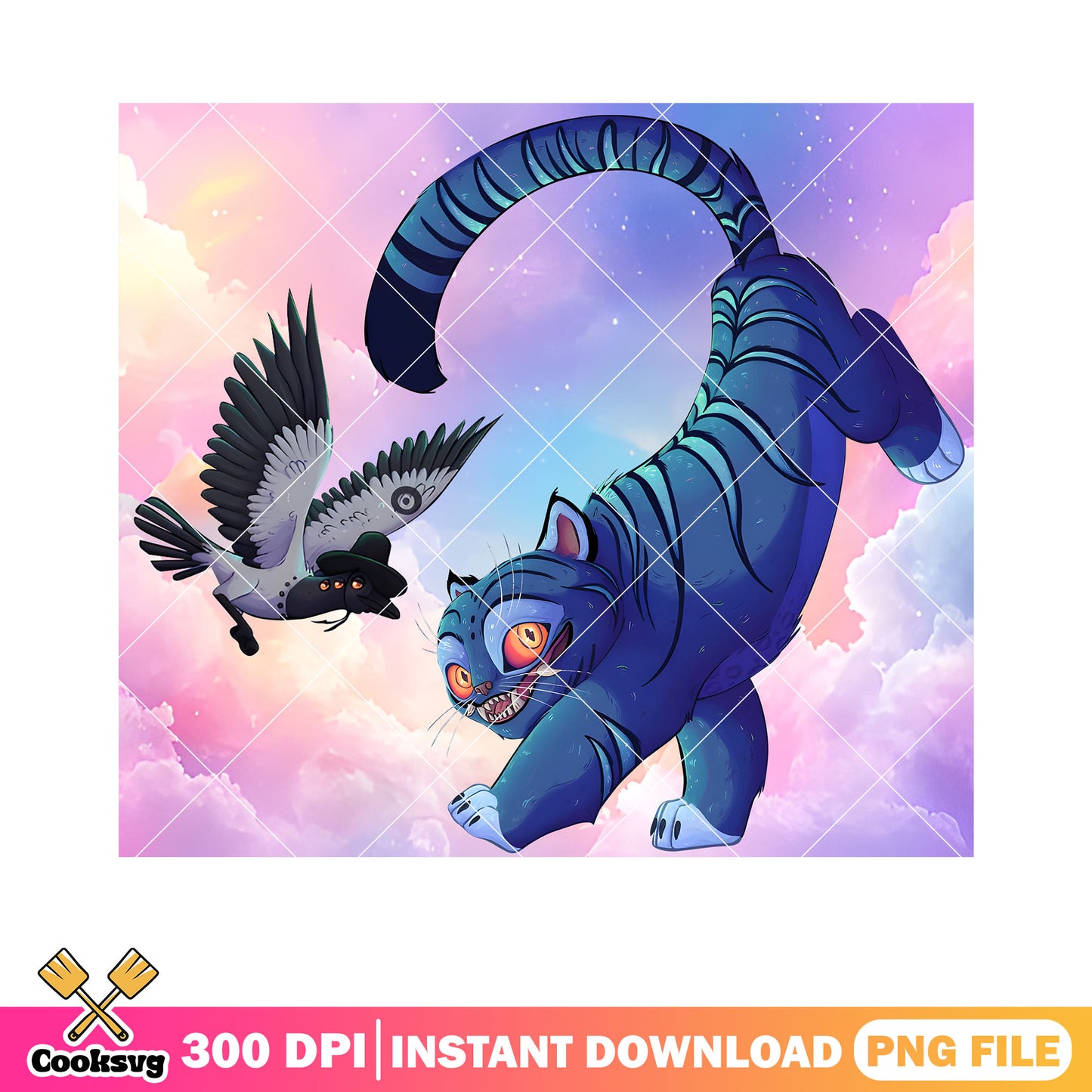 Poster fantasy tiger anime png, blue fantasy png, anime tiger png