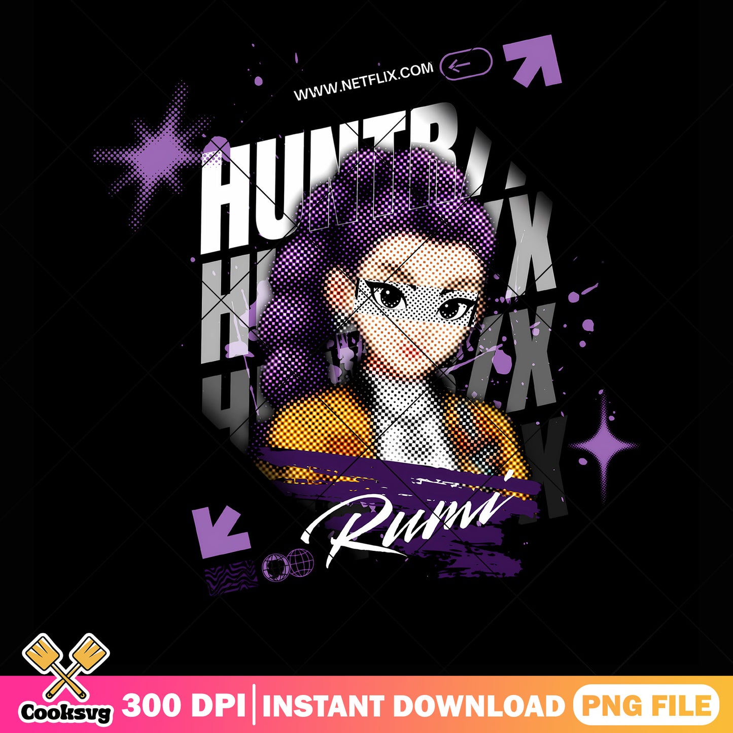 Poster of rumi show kpop png, huntrix rumi png, kpop demon hunters png
