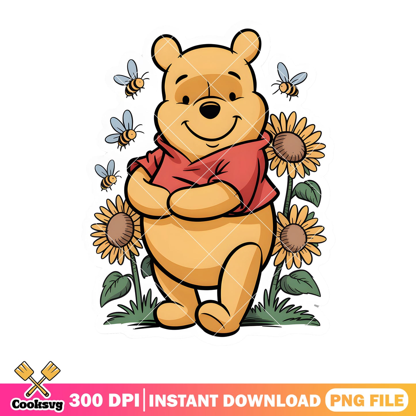 Poster sunflower pooh bear png, winnie the pooh png, pooh poster png