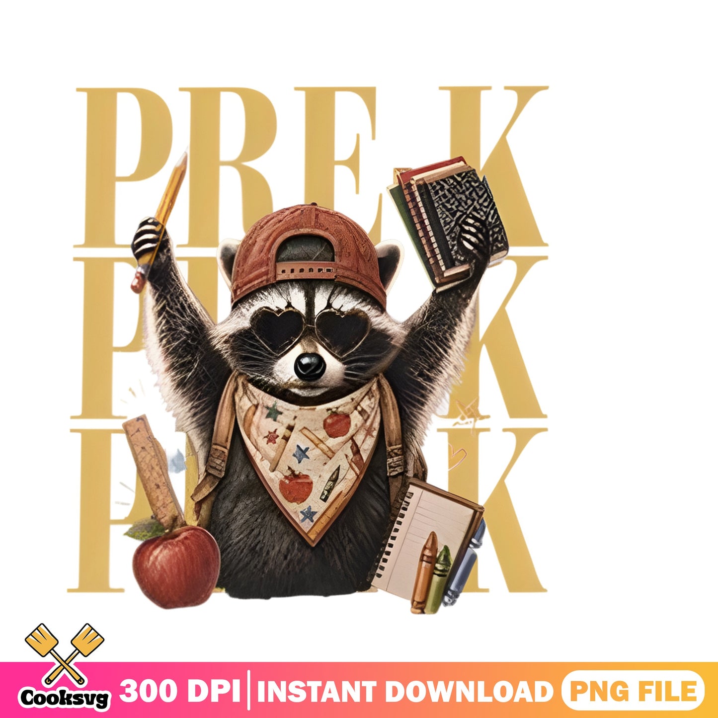 Pre K Raccoon Back To School PNG, Teacher PNG, School PNG