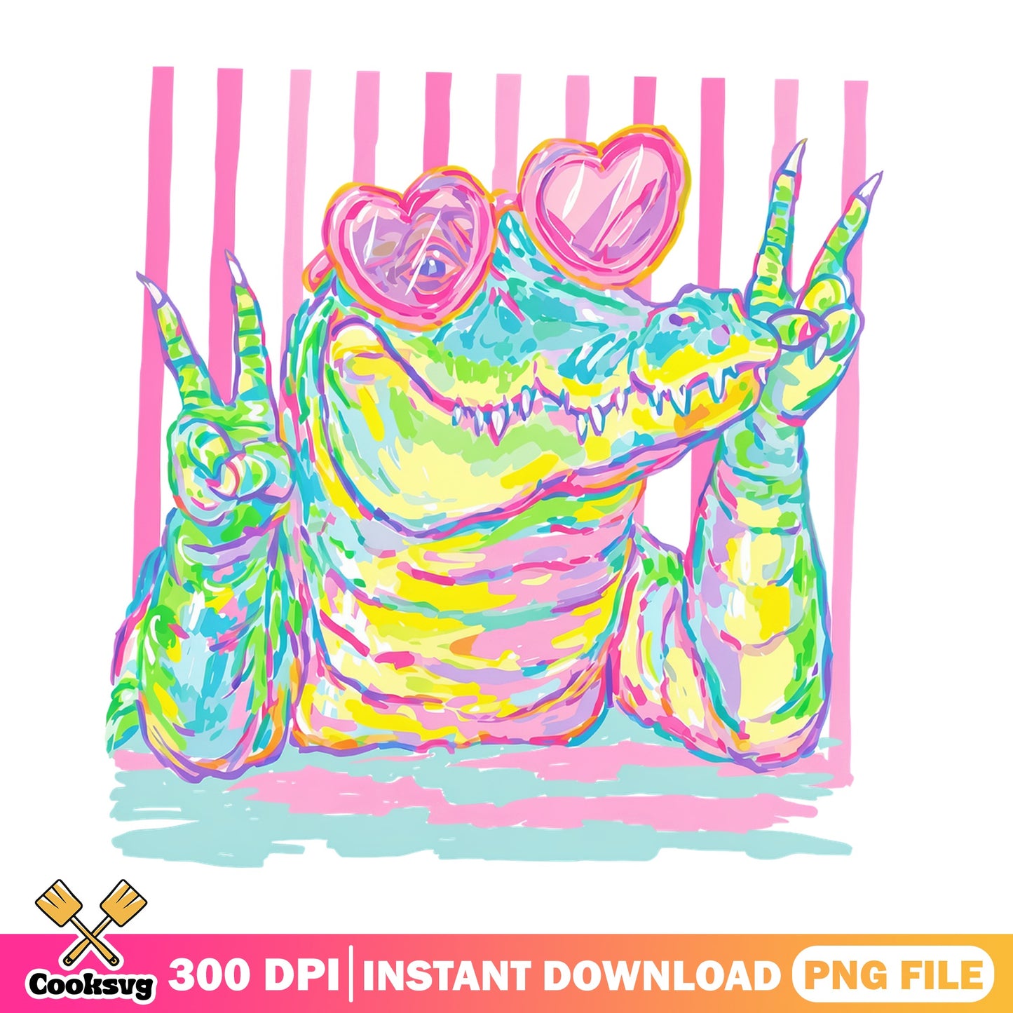 Preppy Alligator With Heart Sunglasses PNG, Colorful Croc PNG, Cute Gator PNG