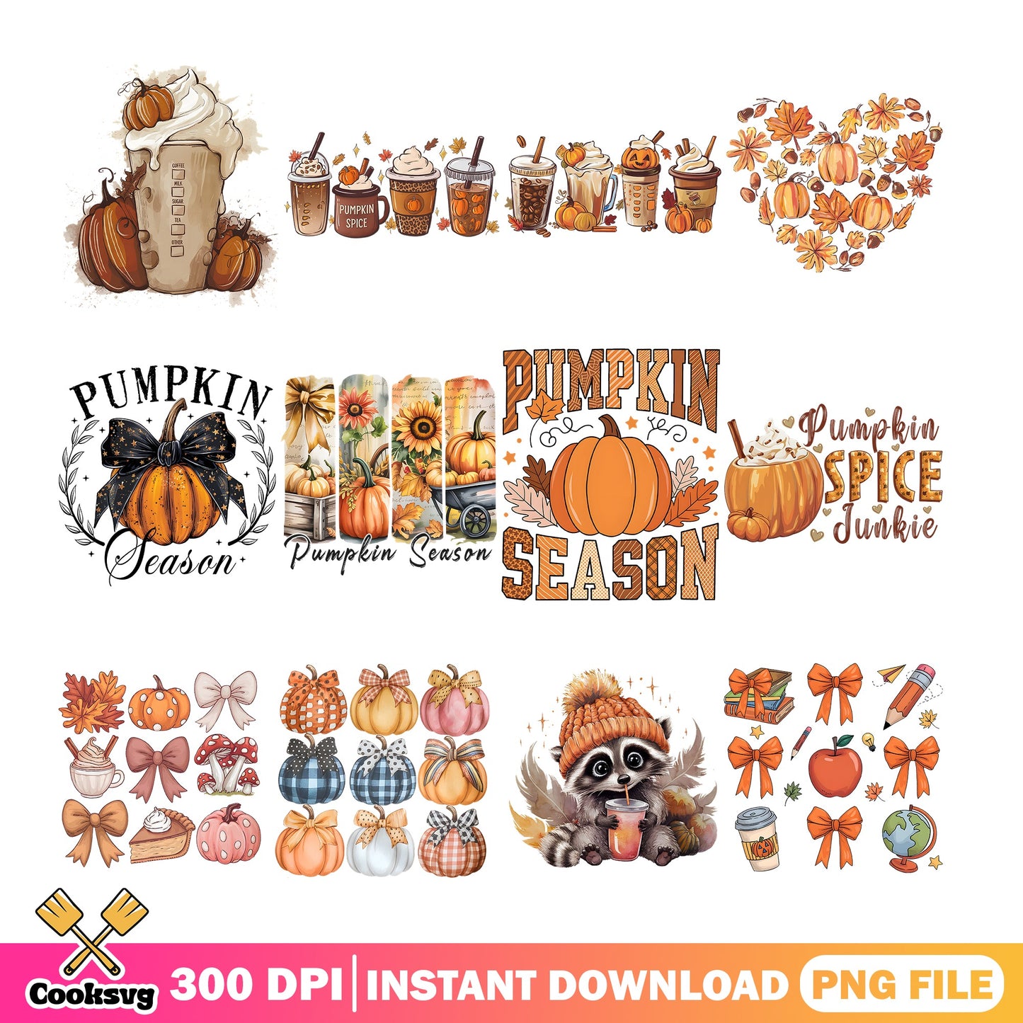 Pumpkin Season Bundle PNG, Fall Autumn Clipart PNG, Pumpkin Spice PNG