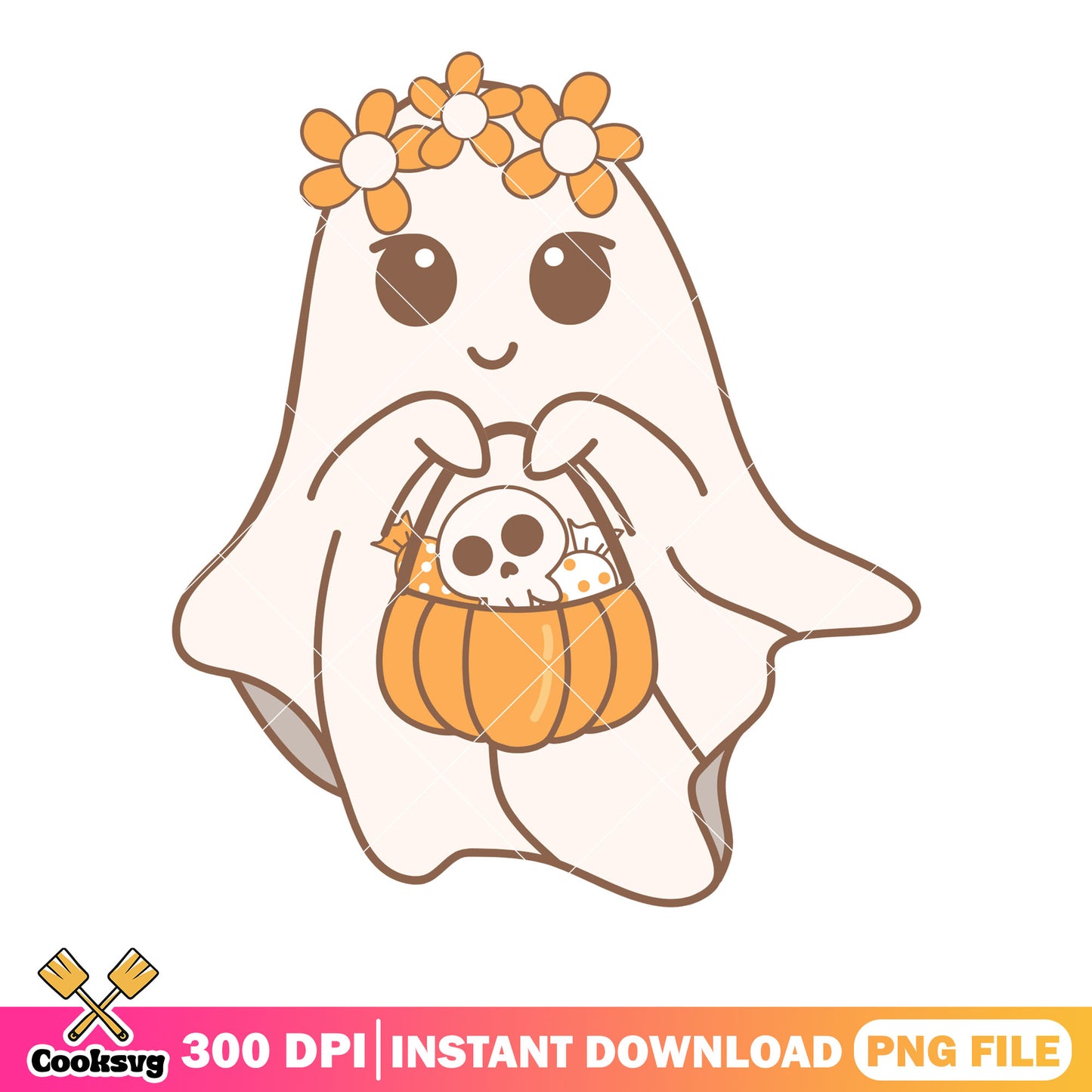 Pumpkin basket garland png, ghost costume png, halloween scary png
