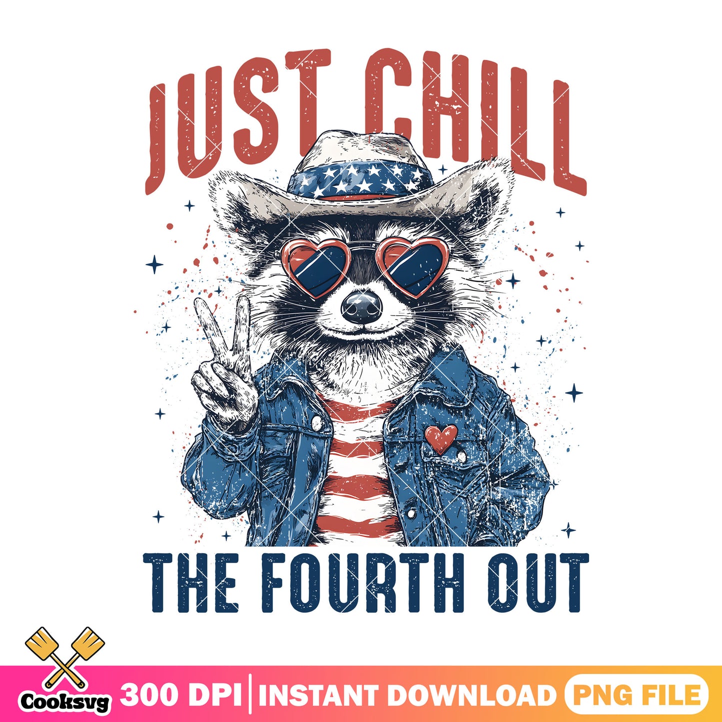 Raccoon just chill the fourth png, raccoon 4th of july png, chill raccoon png
