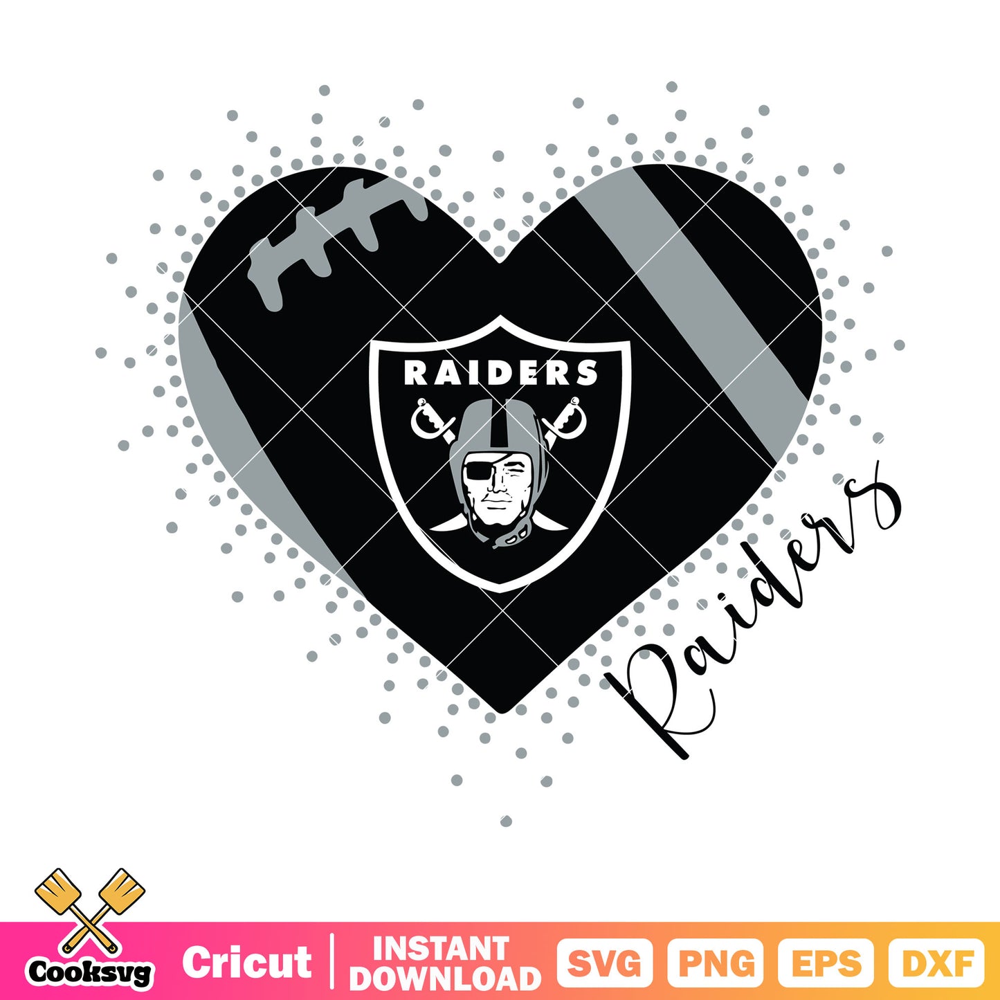 Raiders heart football svg, oakland raiders svg, nfl ball svg