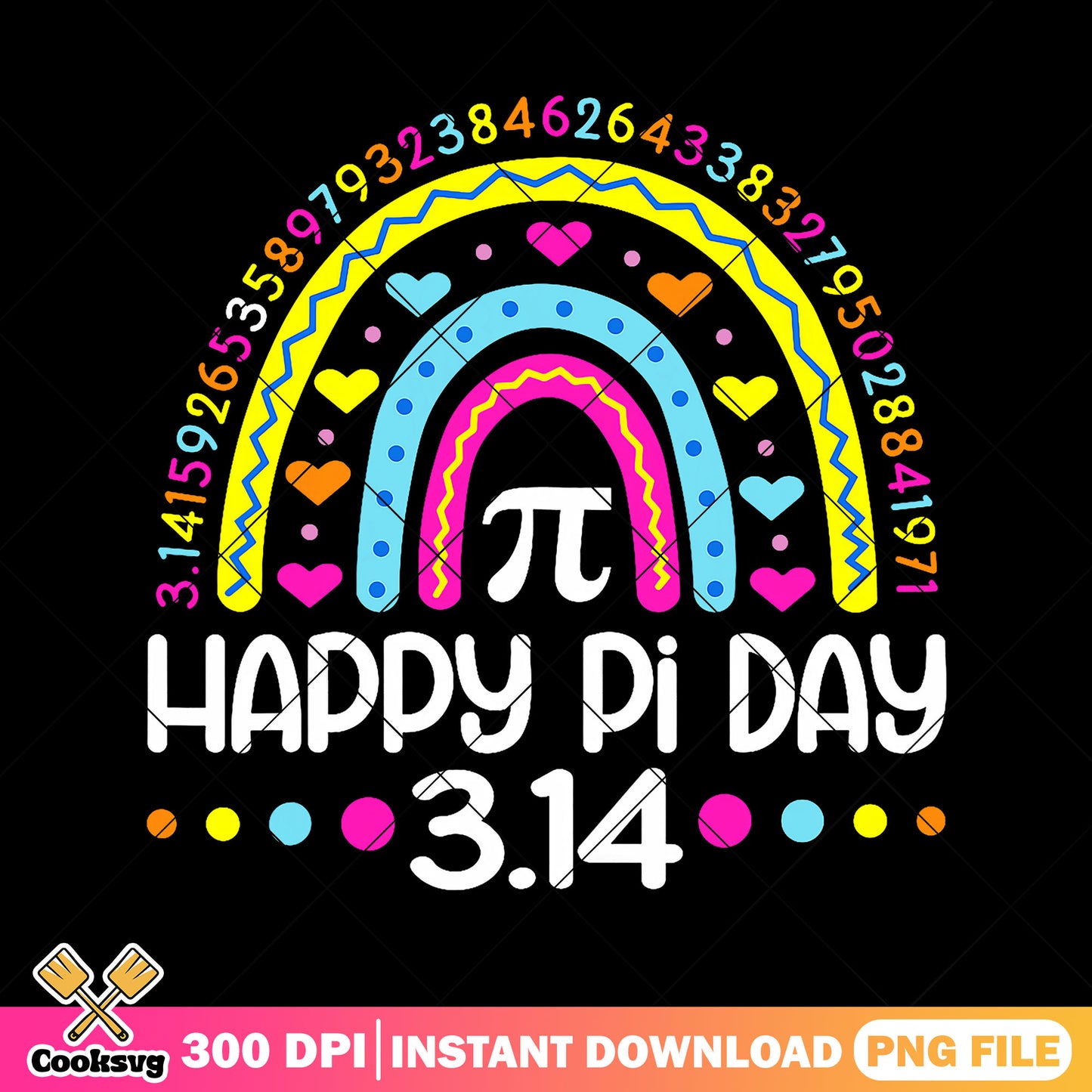 Rainbow happy pi day png, back to school day png, pi number png