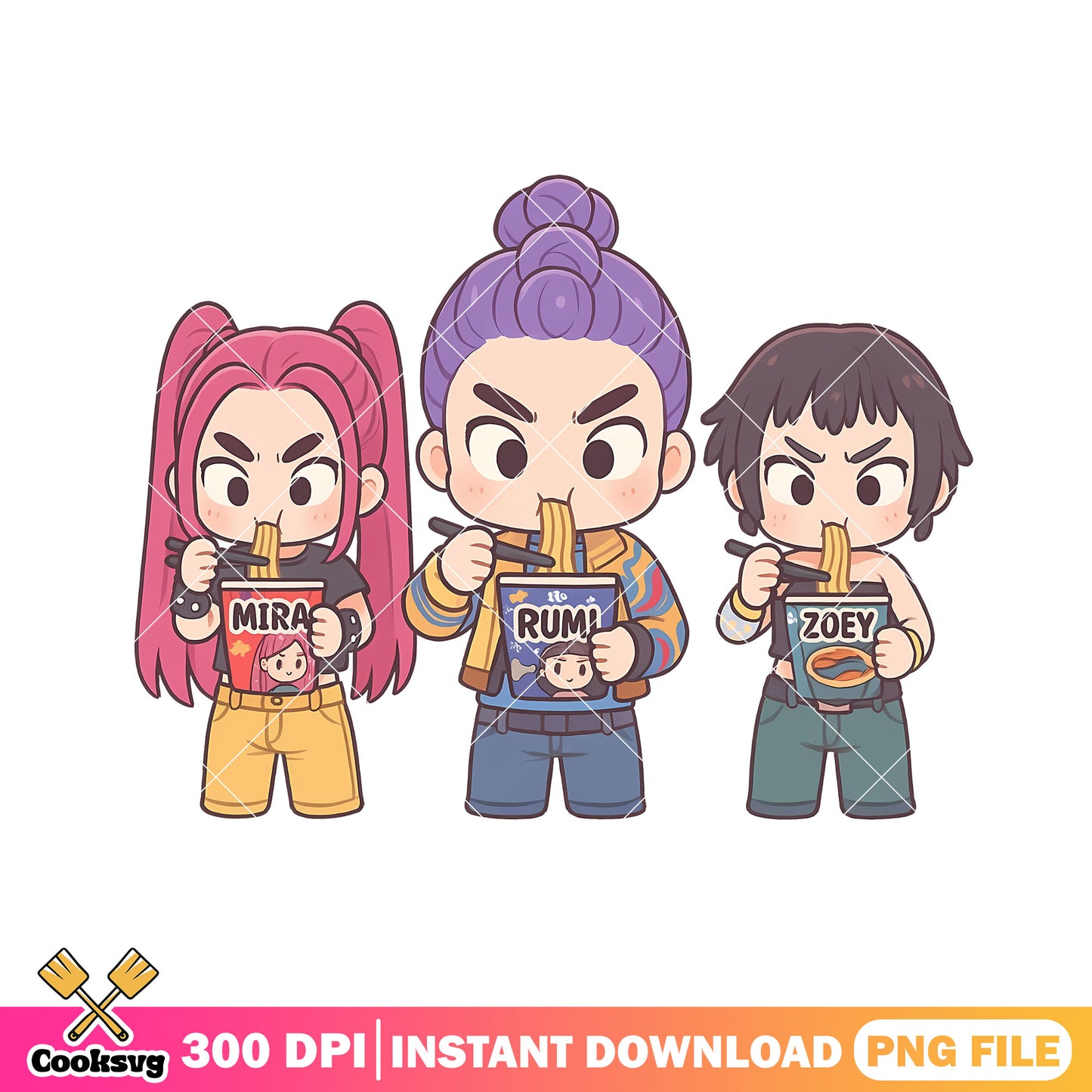 Rameyon girl band png, huntrix kpop png, huntrix rameyon png