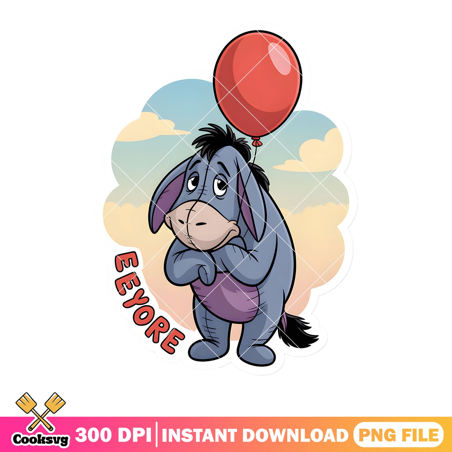 Red balloon eeyore stickers png, disney eeyore png, disney pooh bear png