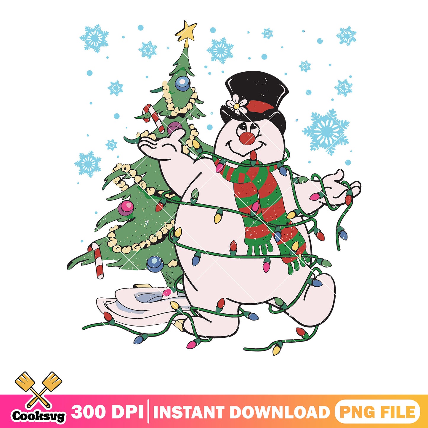 Retro christmas snowman decor png, tangled light funny png, meme png