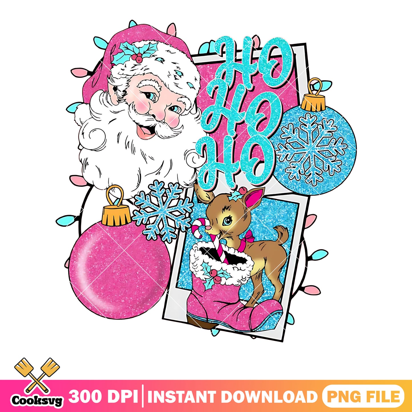 Retro pink santa ho ho ho png, pink and teal retro png, vintage png