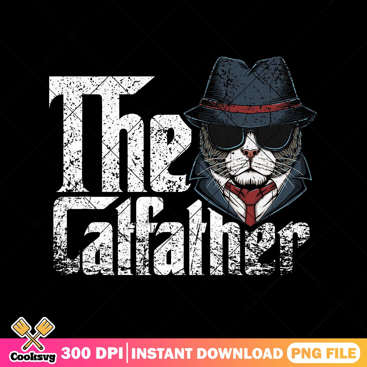 Retro the catfather png, funny cats png, cat dad fathers day gifts png