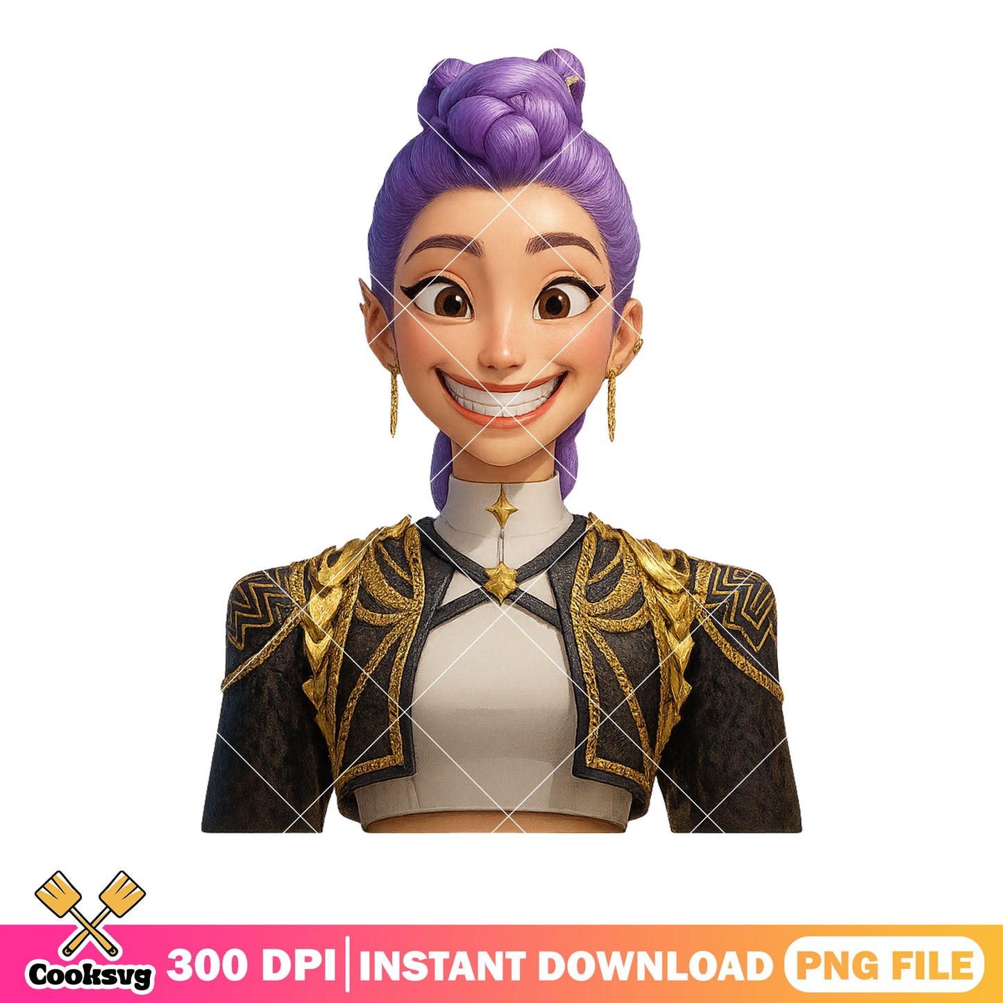 Rumi anime kpop png, rumi smile png, poster 3d rumi png