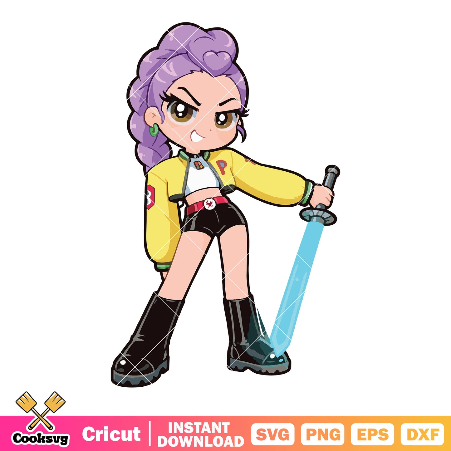 Rumi chibi swordgirl svg, huntrix netflix svg, rumi huntrix svg