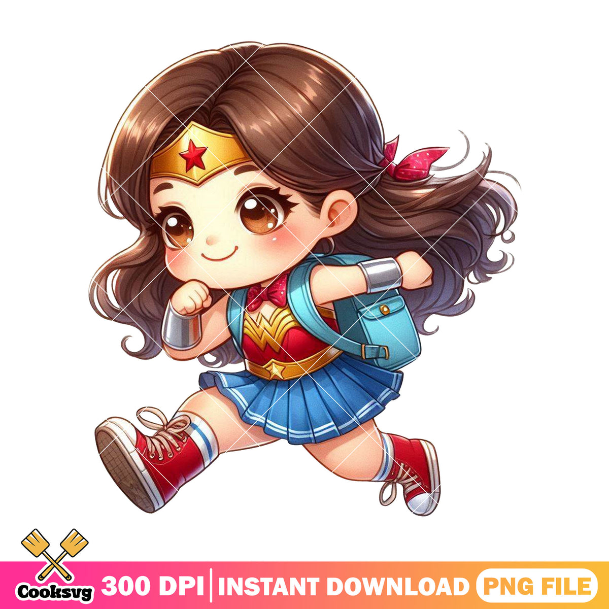 Running wonder woman png, back to school png, wonder woman chibi png