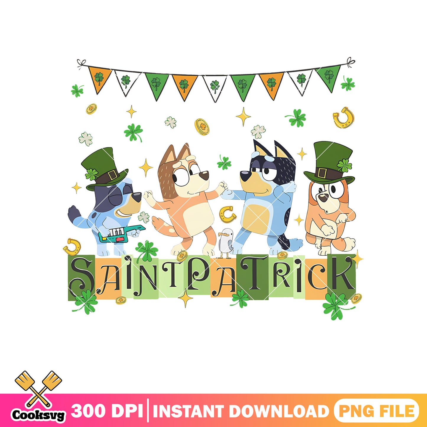 Saint patrick bluey family party png, bluey lucky toy png, character bluey png