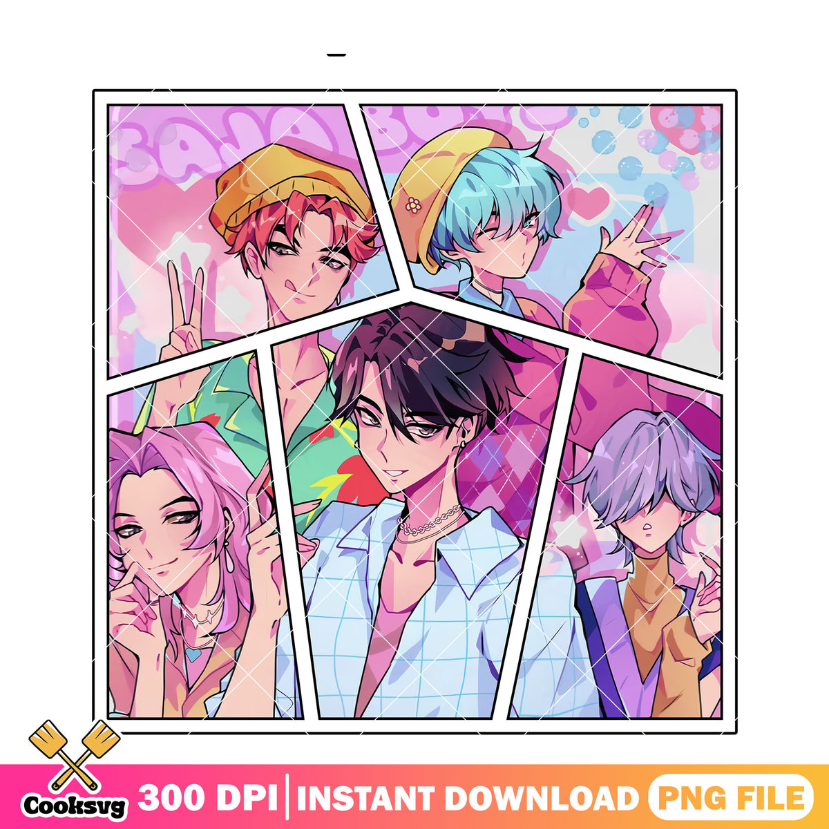 Saja boys anime style png, love saja boys png, kpop netflix png