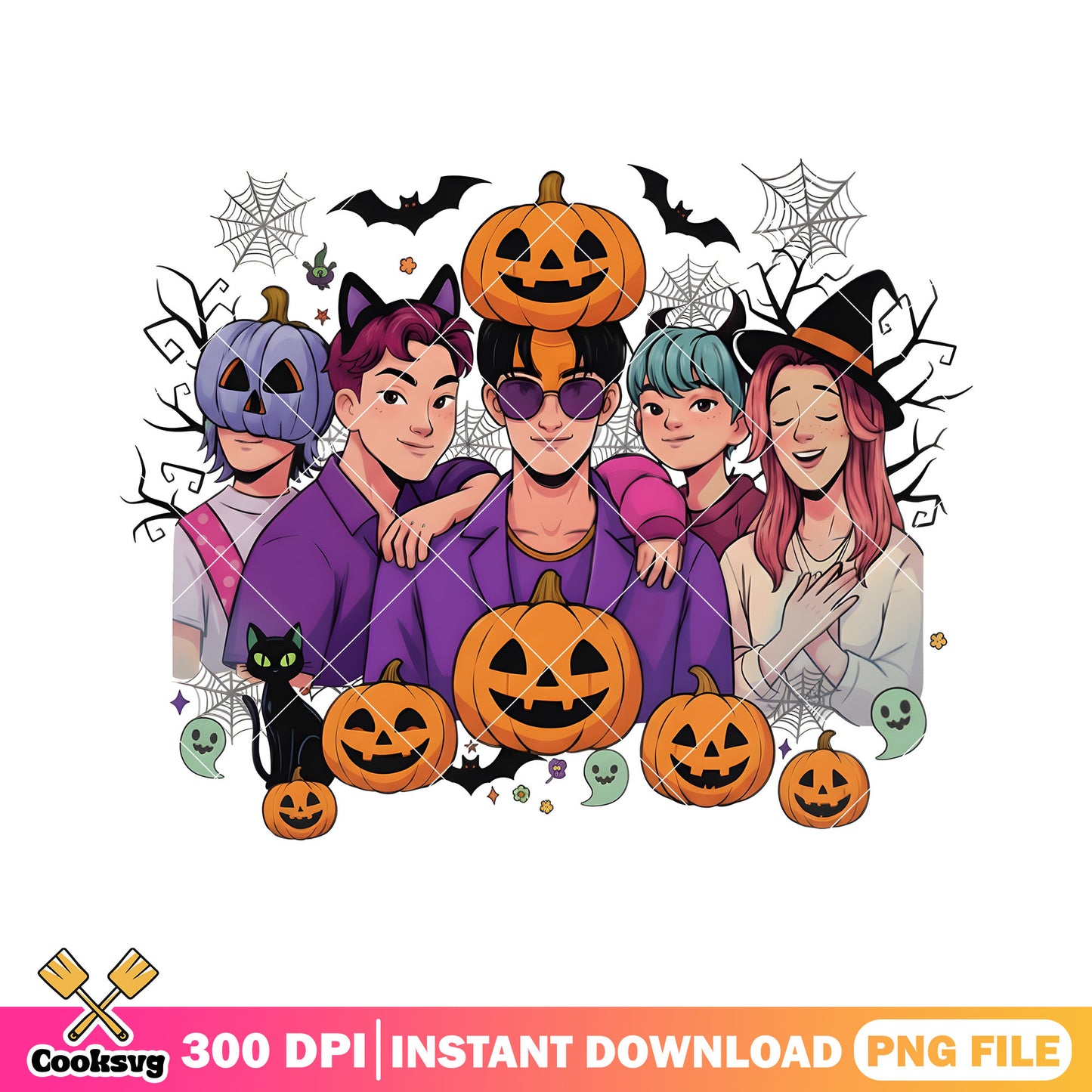 Saja boys pumpkin png, saja boys halloween png, kpop netflix png